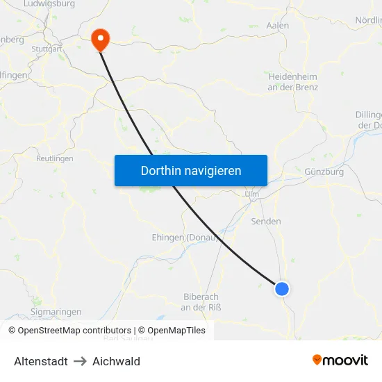 Altenstadt to Aichwald map