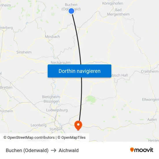Buchen (Odenwald) to Aichwald map