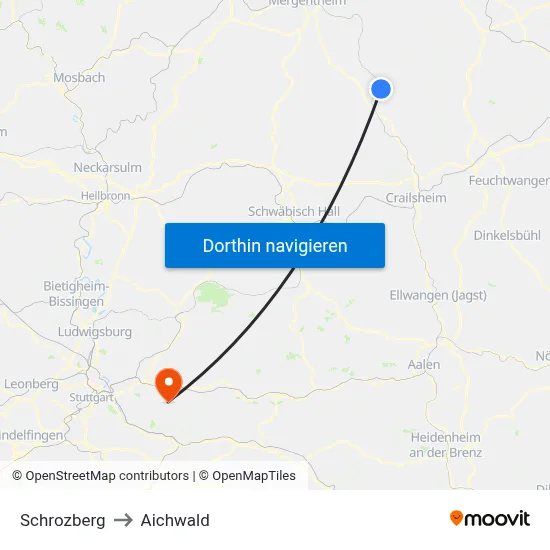Schrozberg to Aichwald map