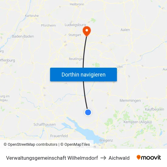 Verwaltungsgemeinschaft Wilhelmsdorf to Aichwald map