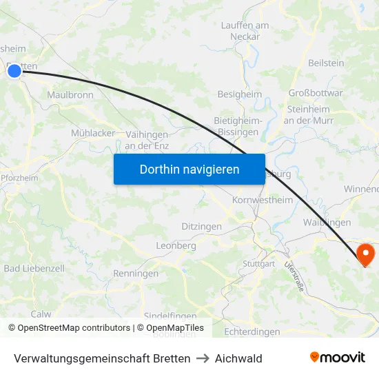 Verwaltungsgemeinschaft Bretten to Aichwald map