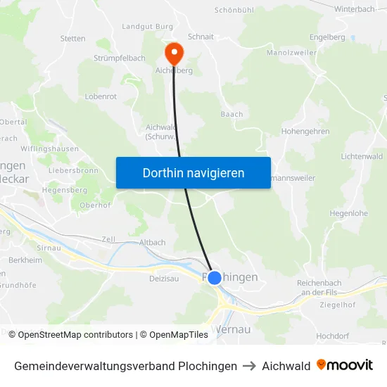 Gemeindeverwaltungsverband Plochingen to Aichwald map