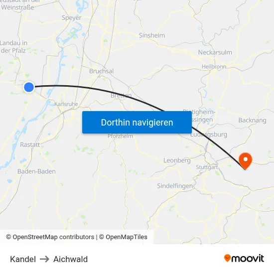 Kandel to Aichwald map