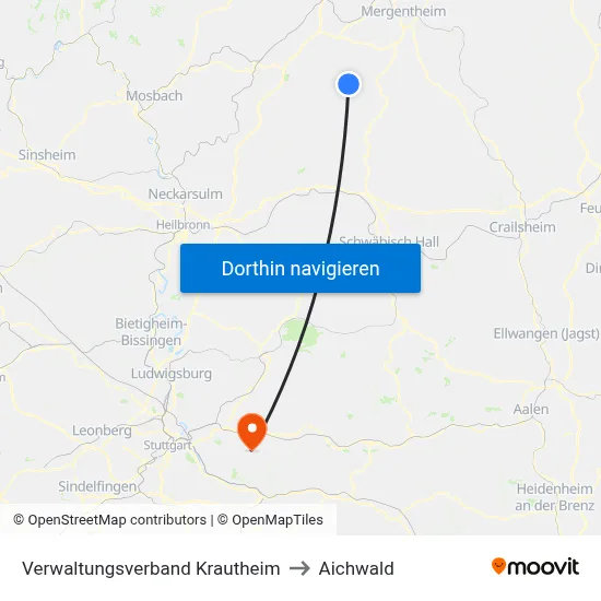 Verwaltungsverband Krautheim to Aichwald map