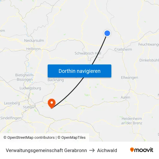 Verwaltungsgemeinschaft Gerabronn to Aichwald map
