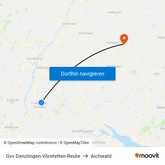 Gvv Denzlingen-Vörstetten-Reute to Aichwald map