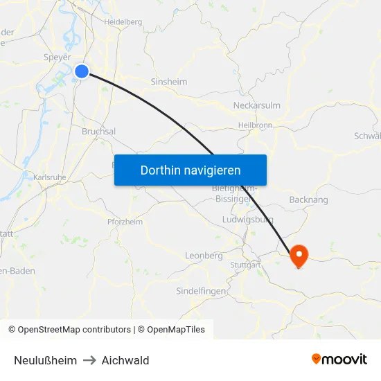Neulußheim to Aichwald map