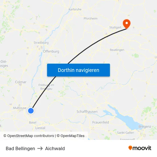 Bad Bellingen to Aichwald map