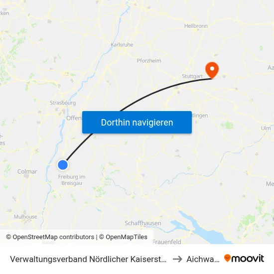 Verwaltungsverband Nördlicher Kaiserstuhl to Aichwald map