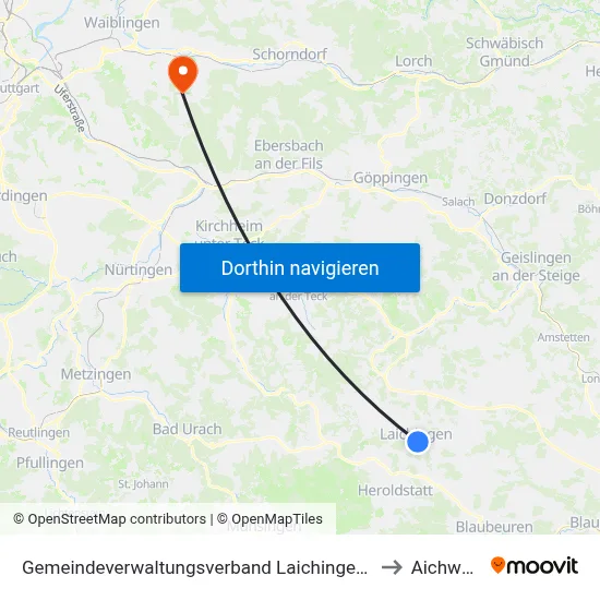 Gemeindeverwaltungsverband Laichinger Alb to Aichwald map