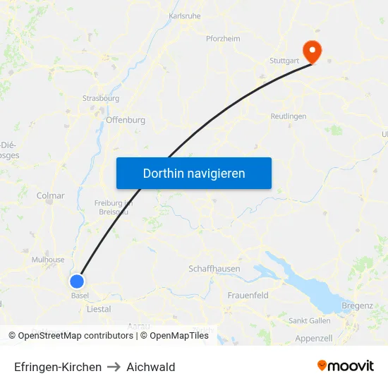 Efringen-Kirchen to Aichwald map