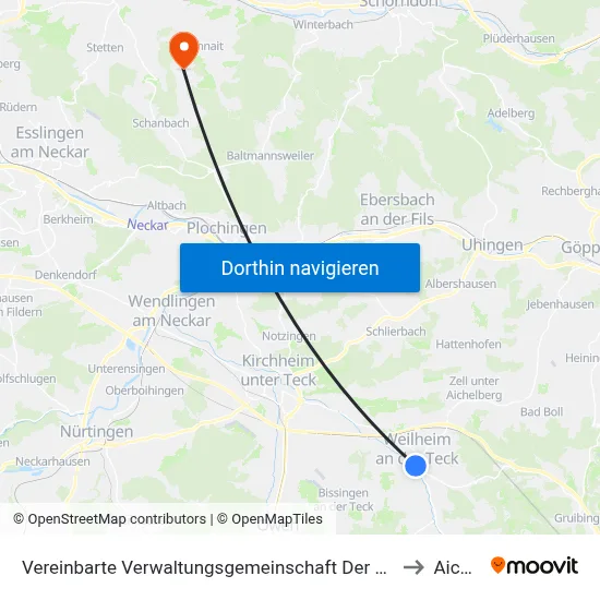 Vereinbarte Verwaltungsgemeinschaft Der Stadt Weilheim An Der Teck to Aichwald map