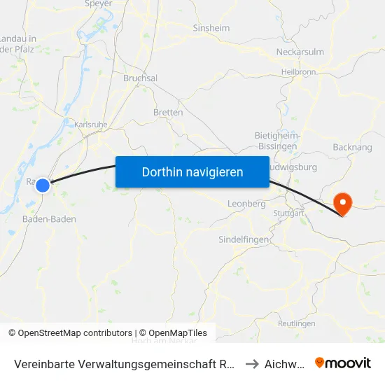 Vereinbarte Verwaltungsgemeinschaft Rastatt to Aichwald map