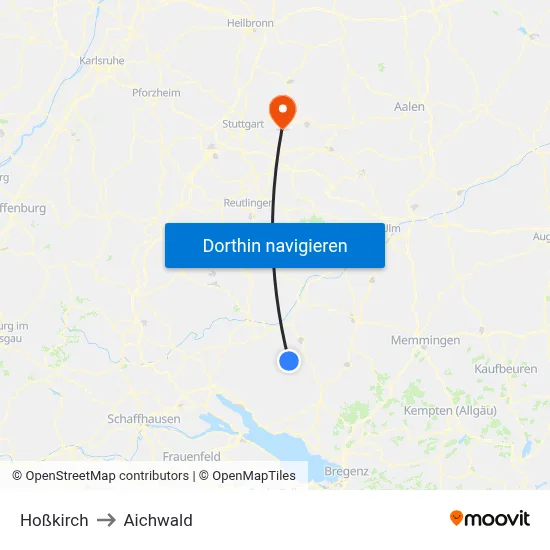 Hoßkirch to Aichwald map