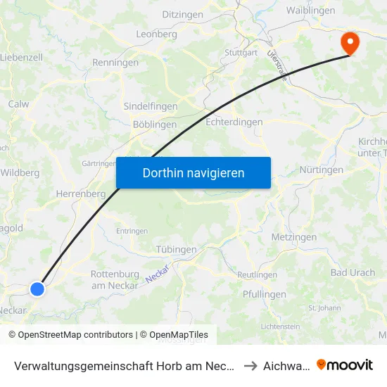 Verwaltungsgemeinschaft Horb am Neckar to Aichwald map