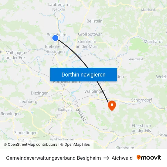 Gemeindeverwaltungsverband Besigheim to Aichwald map