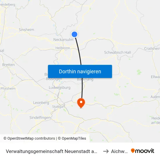 Verwaltungsgemeinschaft Neuenstadt am Kocher to Aichwald map