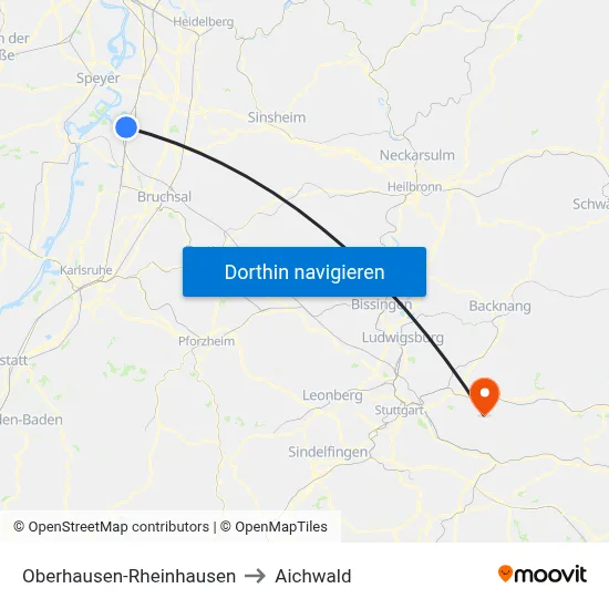 Oberhausen-Rheinhausen to Aichwald map