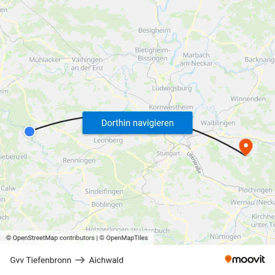 Gvv Tiefenbronn to Aichwald map