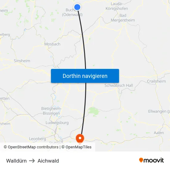 Walldürn to Aichwald map