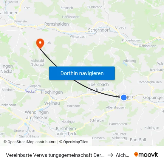 Vereinbarte Verwaltungsgemeinschaft Der Stadt Uhingen to Aichwald map