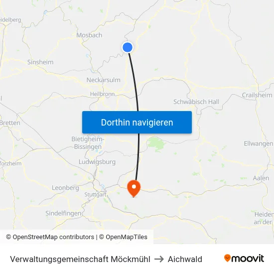 Verwaltungsgemeinschaft Möckmühl to Aichwald map
