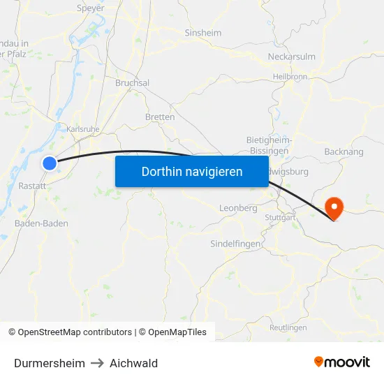 Durmersheim to Aichwald map