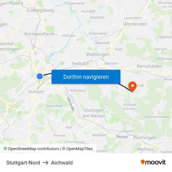 Stuttgart-Nord to Aichwald map