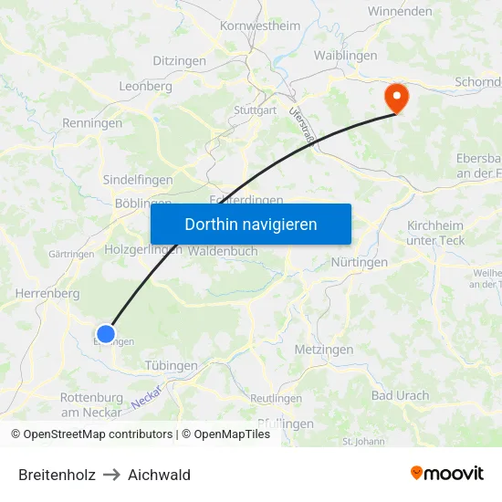 Breitenholz to Aichwald map
