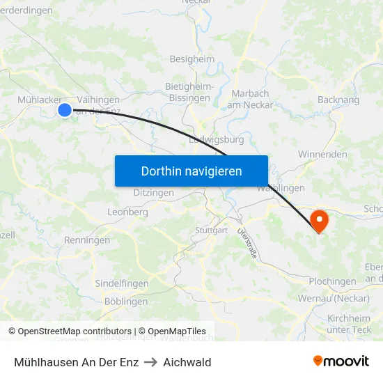 Mühlhausen An Der Enz to Aichwald map