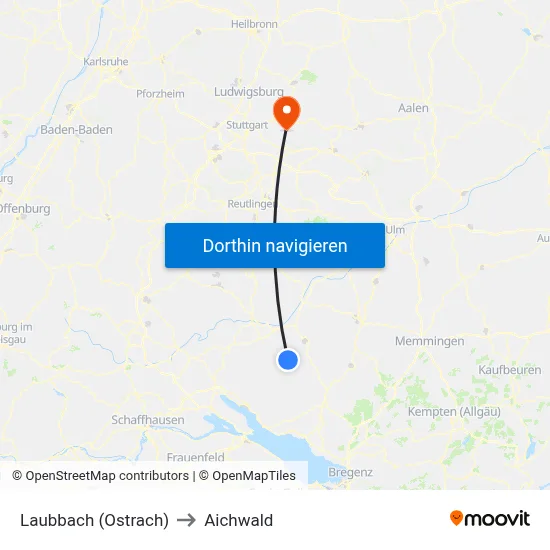 Laubbach (Ostrach) to Aichwald map