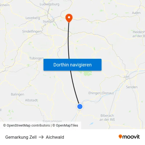 Gemarkung Zell to Aichwald map