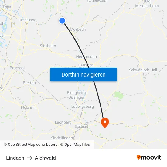 Lindach to Aichwald map