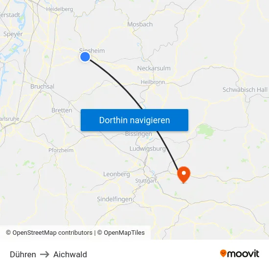 Dühren to Aichwald map