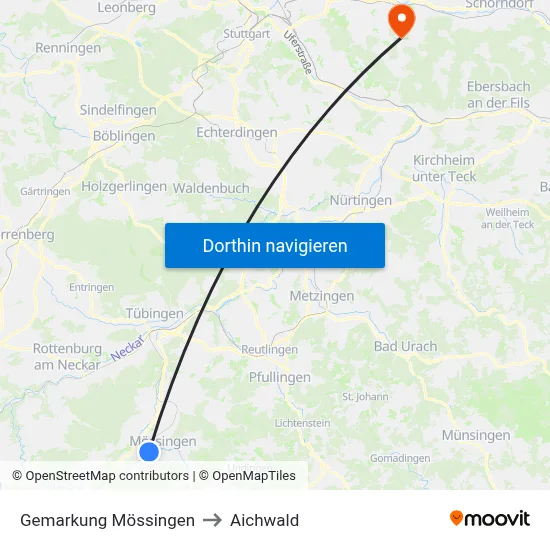 Gemarkung Mössingen to Aichwald map