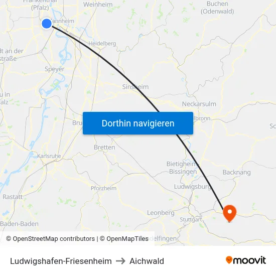 Ludwigshafen-Friesenheim to Aichwald map