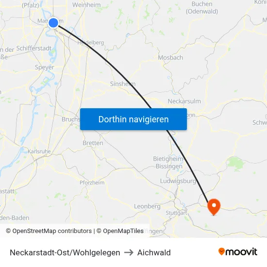 Neckarstadt-Ost/Wohlgelegen to Aichwald map
