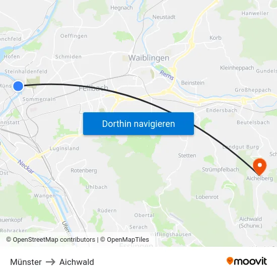 Münster to Aichwald map