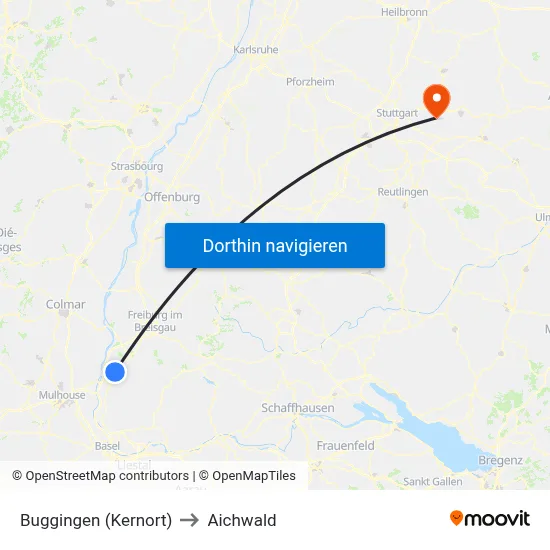 Buggingen (Kernort) to Aichwald map