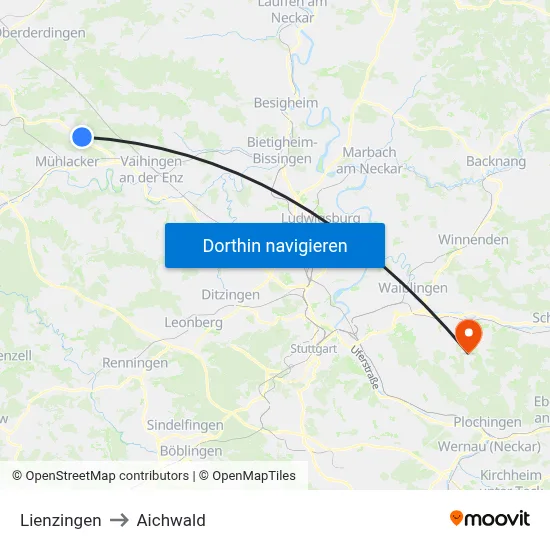 Lienzingen to Aichwald map