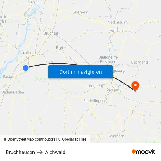 Bruchhausen to Aichwald map