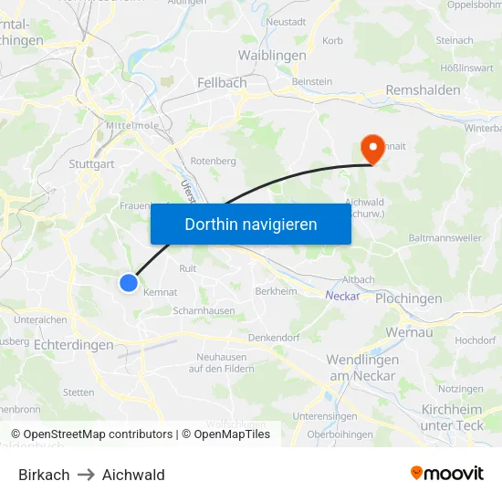Birkach to Aichwald map