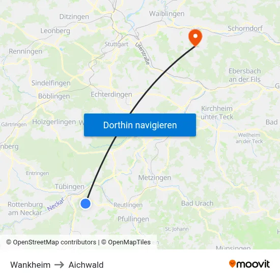 Wankheim to Aichwald map