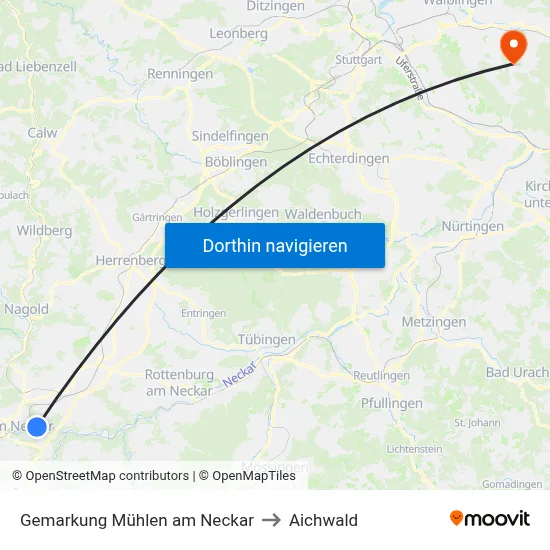 Gemarkung Mühlen am Neckar to Aichwald map