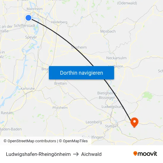 Ludwigshafen-Rheingönheim to Aichwald map