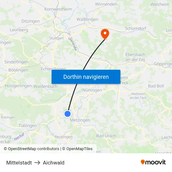 Mittelstadt to Aichwald map