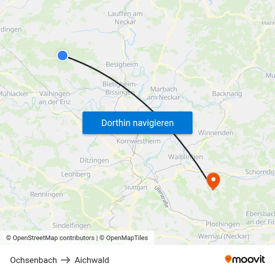 Ochsenbach to Aichwald map