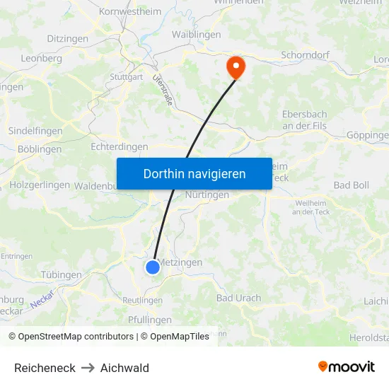 Reicheneck to Aichwald map