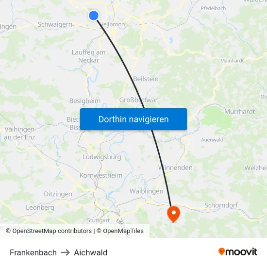 Frankenbach to Aichwald map