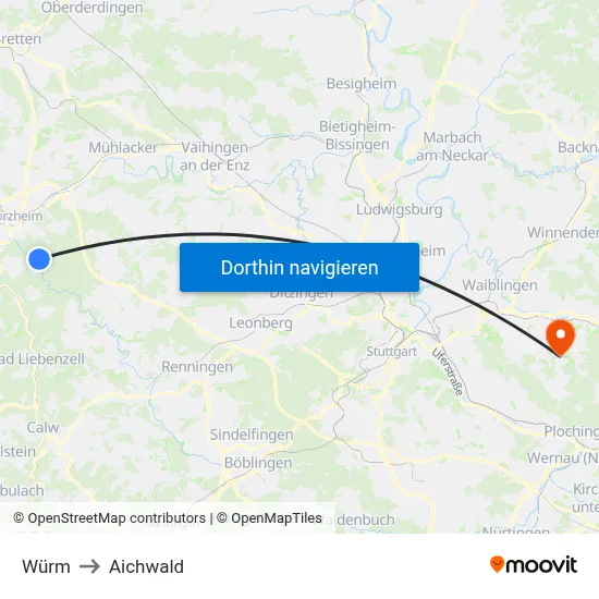 Würm to Aichwald map